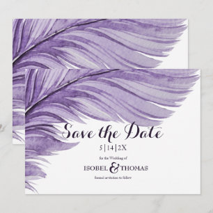 Reserva La Fecha Morado Boho Watercolor Whimsical Feather Boda