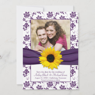 Reserva La Fecha Morado Floral Damask girasol Save the Date