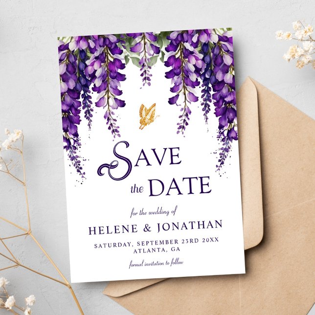 Reserva La Fecha Morado Lavanda Acuarela Floral Elegante Boda (Purple Lavender Watercolor Floral Elegant Wedding Save The Date)