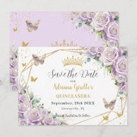Morado Lilac Floral Princesa Dorada Quinceañera