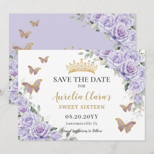 Reserva La Fecha Morado Lilac Floral Quinceañera Dulce Salven