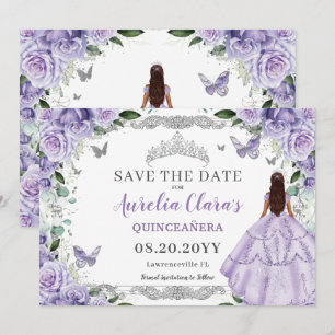 Reserva La Fecha Morado Lilac Floral Quinceanera XV dulce Dieciséis