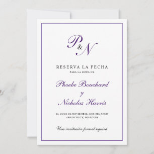 Reserva la fecha morado Monograma formal español