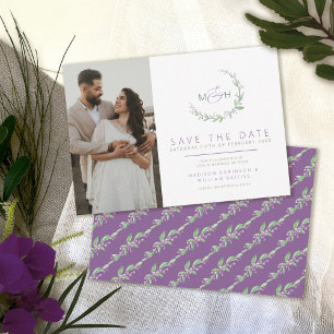 Reserva La Fecha Moras moradas hojas verdes monograma foto boda