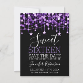 Reserva La Fecha Morple Sweet 16 Sparkly String Lights Save Date