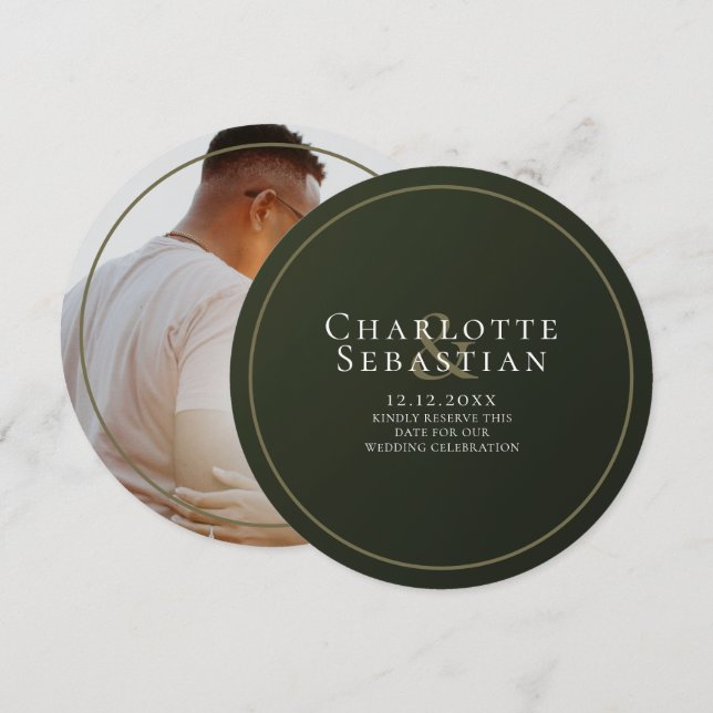 Reserva La Fecha Moss Green Botanical Fan Elegant Wedding (Anverso / Reverso)