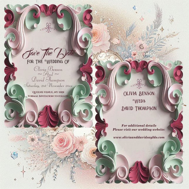 Reserva La Fecha Motivos florales de elegancia barroca Acanthus Swi (Baroque Elegance Floral Motifs Acanthus Swirls Save The Date)