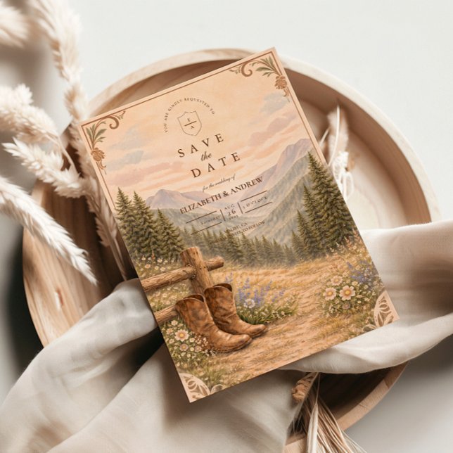 Reserva La Fecha Mountain Forest Cowboy Boots Wedding (Subido por el creador)