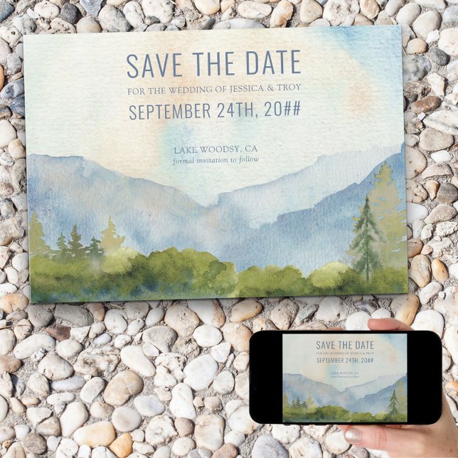 Reserva La Fecha Mountain Lake Watercolor Dusty Blue (Subido por el creador)