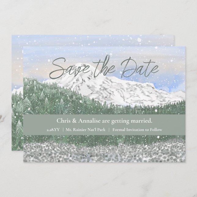Reserva La Fecha Mt Rainier National Park Wedding Save the Date (Anverso / Reverso)