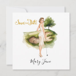 Reserva La Fecha Mujer de golf golfista en campo de golf Bridal 