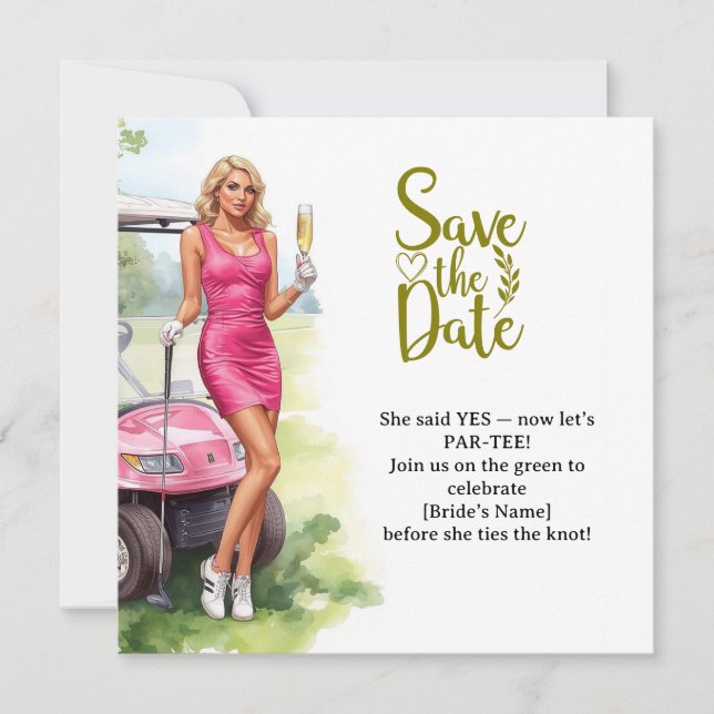 Reserva La Fecha Mujer soltera de golf juega golf  (Anverso)