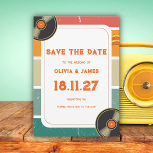 Reserva La Fecha Música Retro Antigua de los 60 Vinilo Groovy Boda