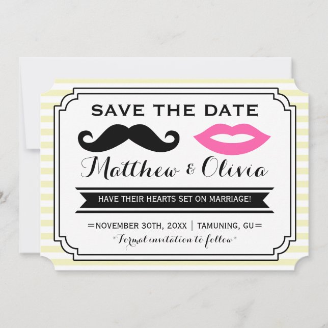 Reserva La Fecha Mustache & Lips Save the Date (Anverso)