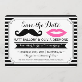 Reserva La Fecha Mustache y labios rosados Boda Stripe Save the Dat