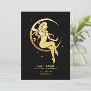 Reserva La Fecha Mystical Black Gold Celestial Stars Boda  Guardar 