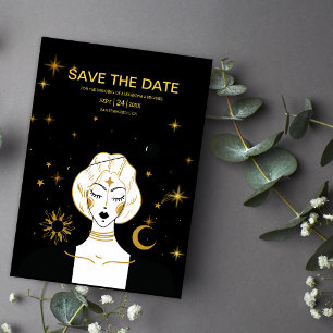 Reserva La Fecha Mystical Black Gold Celestial Sun Wedding Save The
