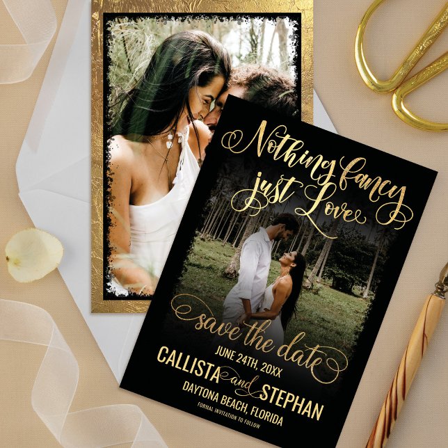 Reserva La Fecha Nada Fancy Just Love Gold Black Photo Boda (Subido por el creador)