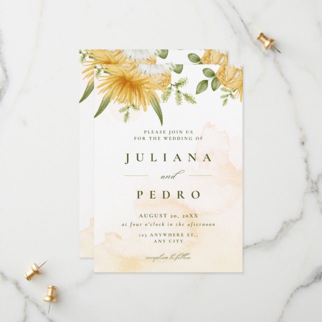 Reserva La Fecha Naranja acuarela elegante Floral Guardar fecha (Anverso/Reverso In Situ)