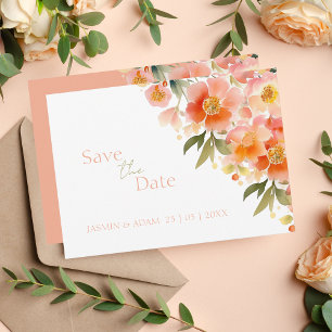 Reserva La Fecha Naranja acuarela moderna Boda floral de durazno