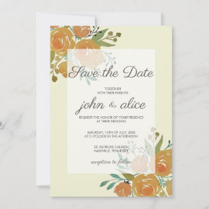Reserva La Fecha Naranja amarillo y Boda floral crema