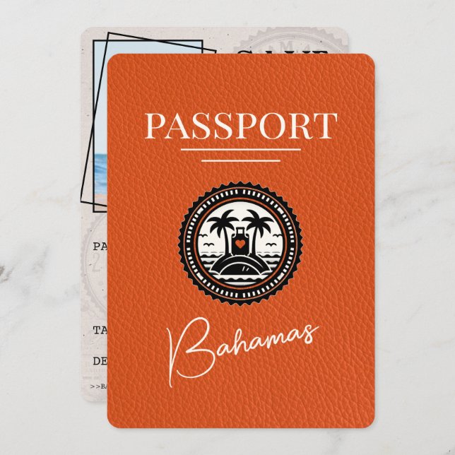 Reserva La Fecha Naranja Bahamas Passport Save the Date (Anverso / Reverso)