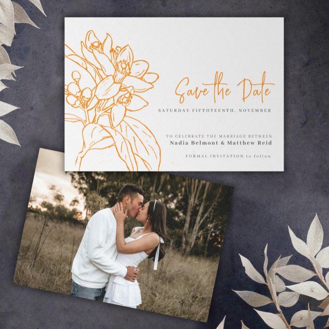 Reserva La Fecha Naranja blossom mono foto boda ahorrando la fecha (Subido por el creador)