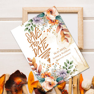 Reserva La Fecha Naranja bonito Florals Fall Wedding Save the Date