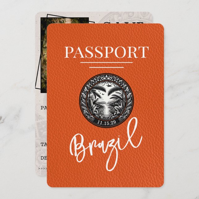 Reserva La Fecha Naranja Brasil Passport Save the Date (Anverso / Reverso)