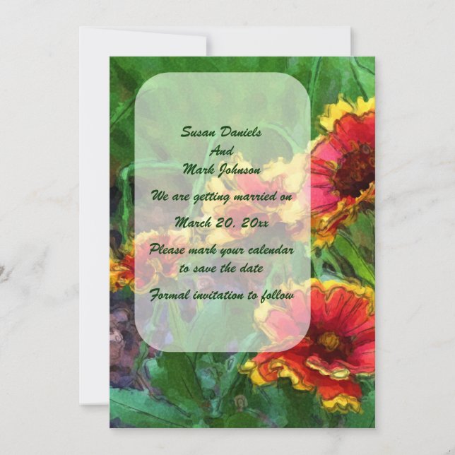 Reserva La Fecha Naranja Daisy Floral Boda de arte (Anverso)