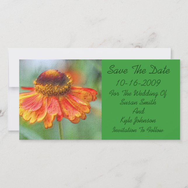 Reserva La Fecha Naranja Daisy Floral Wedding Save The Date (Anverso)