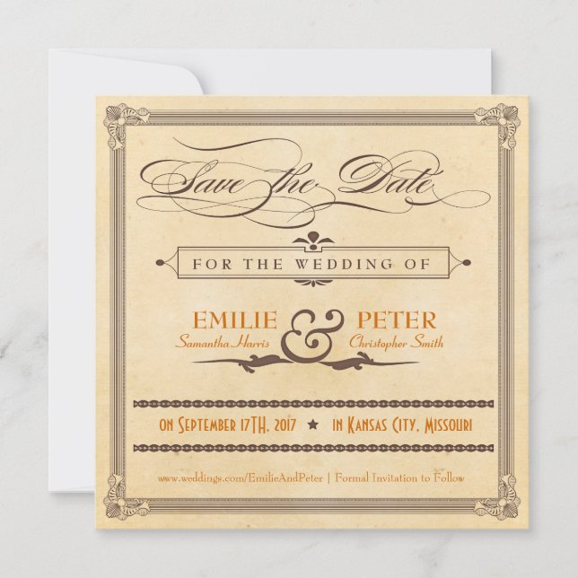 Reserva La Fecha Naranja de afiches de época y marrón salvan la fec (Anverso)