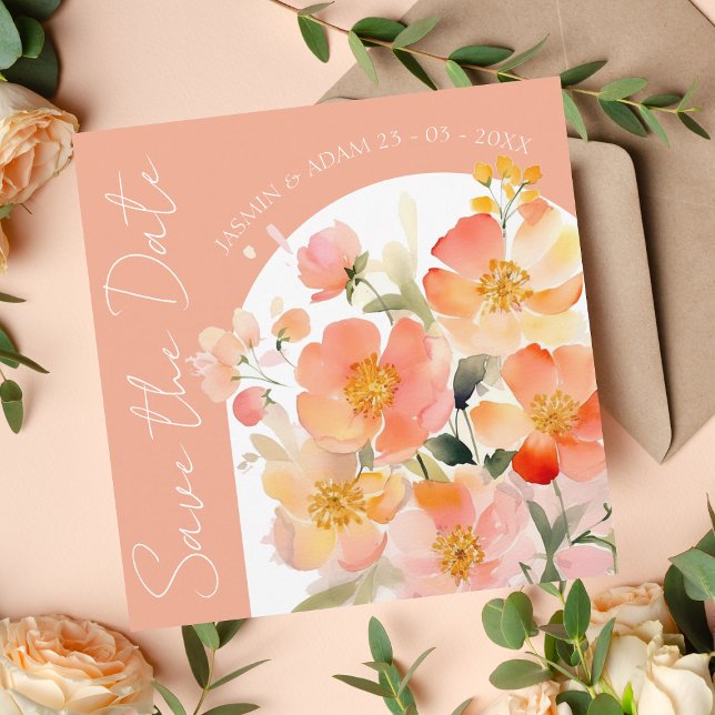 Reserva La Fecha Naranja de Arco Moderno Boda Floral Peach (Subido por el creador)