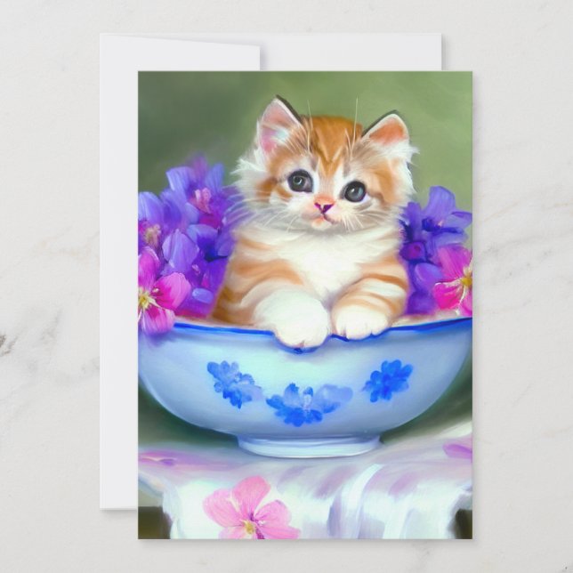 Reserva La Fecha Naranja de época y Ilustracion de gatito blanco (Anverso)