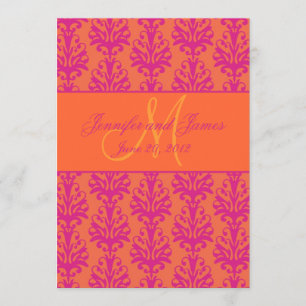 Reserva La Fecha Naranja de Fuchsia Damask Save the Date Monograma