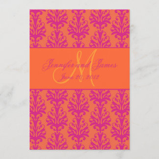 Reserva La Fecha Naranja de Fuchsia Damask Save the Date Monograma