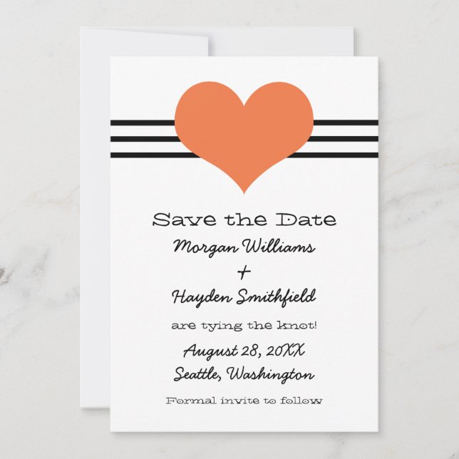 Reserva La Fecha Naranja de Mod Heart Save the Date Invite (Anverso)