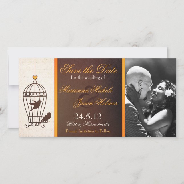 Reserva La Fecha Naranja de otoño de la jaula de bodas fantasiosas  (Anverso)