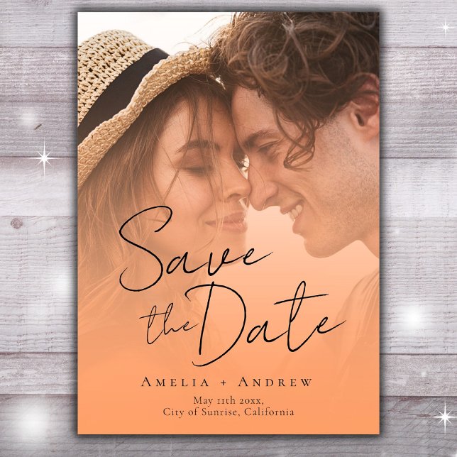 Reserva La Fecha Naranja de sondeo Fuzz Foto Boda elegante de guión (Subido por el creador)