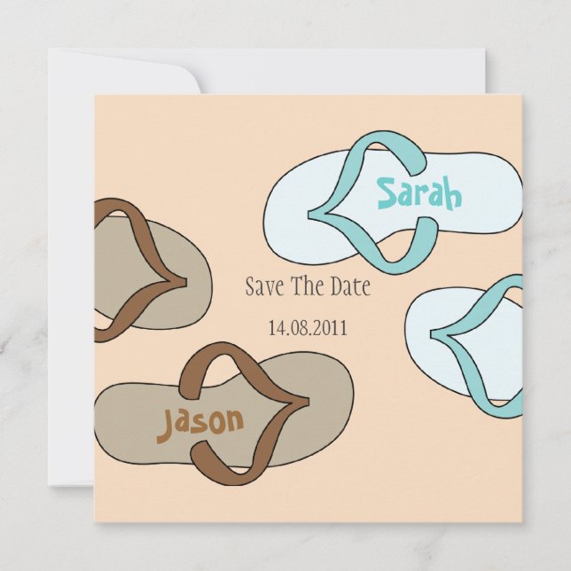 Reserva La Fecha Naranja Diversión Flip Flop Wedding Guardar la fec (Anverso)