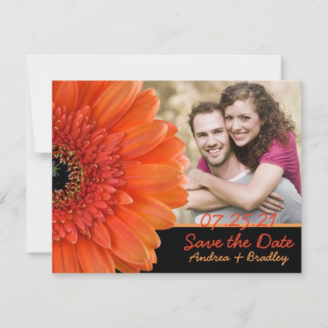 Reserva La Fecha Naranja Gerbera Daisy Photo Boda Save Date (Anverso)