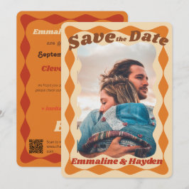 Reserva La Fecha Naranja Groovy Wavy Border Photo Boda
