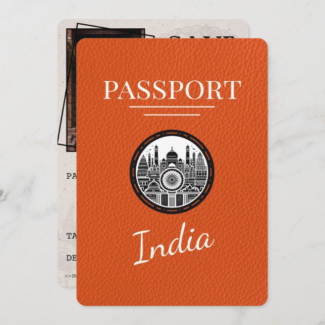 Reserva La Fecha Naranja India Passport Save the Date (Anverso / Reverso)