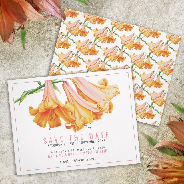 Reserva La Fecha Naranja lily floral boda de arte (Subido por el creador)