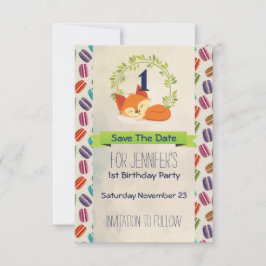 Reserva La Fecha Naranja lindo Fox con cumpleaños de Wreath