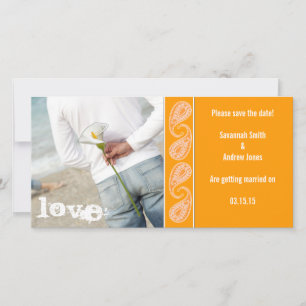 Reserva La Fecha Naranja Paisley Guardar la fecha