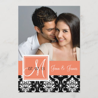 Reserva La Fecha Naranja Peach Black Damask Photo Save the Date