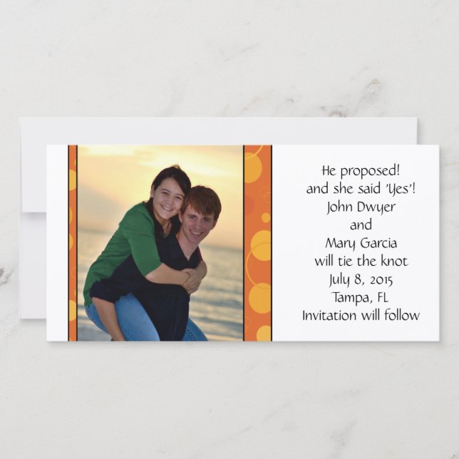 Reserva La Fecha Naranja Polka Dots Save the Date (Anverso)