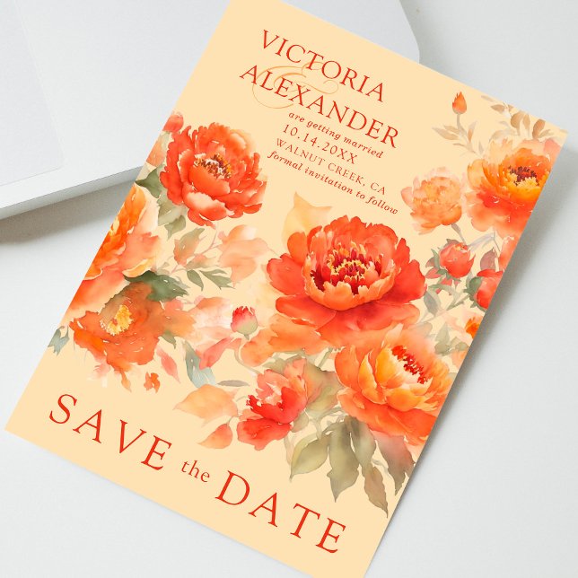 Reserva La Fecha Naranja quemado Boda floral (Subido por el creador)