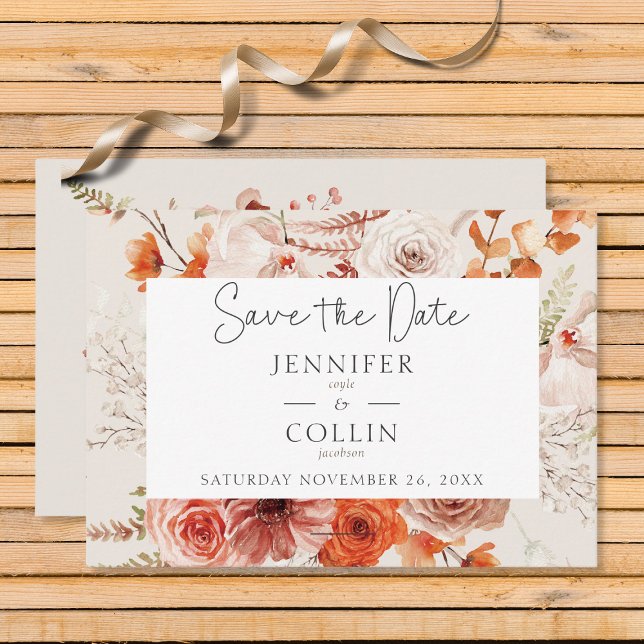 Reserva La Fecha Naranja Quemado Boho Cae Arco Floral Monograma Bei (Subido por el creador)